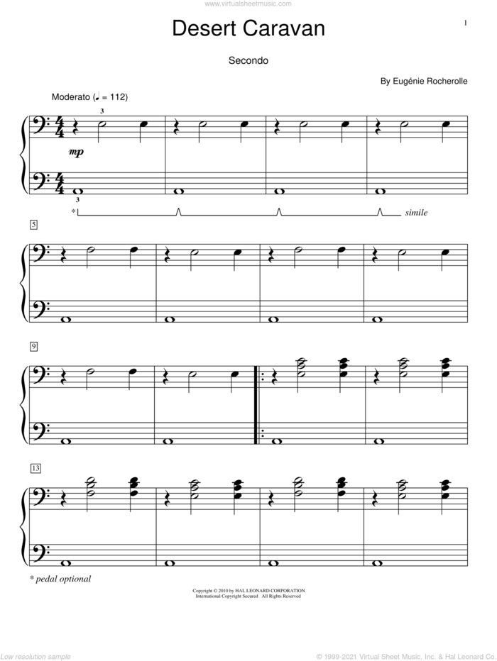 Desert Caravan sheet music for piano four hands by Eugenie Rocherolle and Miscellaneous, intermediate skill level