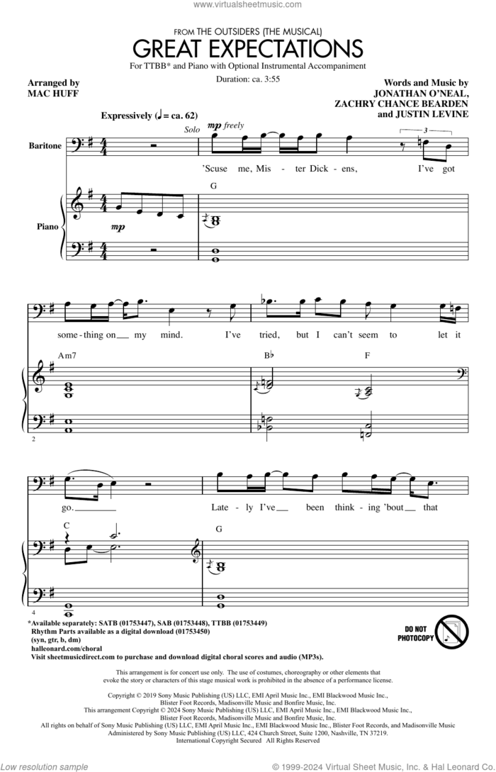 Great Expectations (from The Outsiders) (arr. Mac Huff) sheet music for choir (TTBB: tenor, bass) by Jonathan Clay, Zach Chance & Justin Levine, Mac Huff, Justin Levine and Zachry Chance Bearden, intermediate skill level