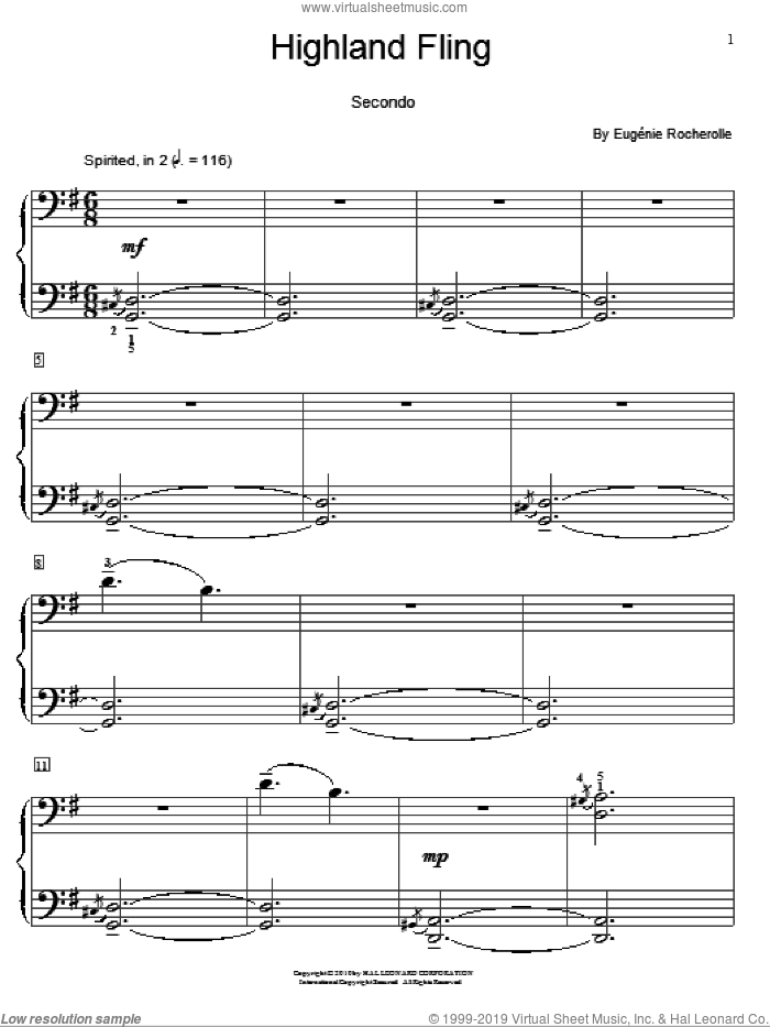 Highland Fling sheet music for piano four hands by Eugenie Rocherolle and Miscellaneous, intermediate skill level