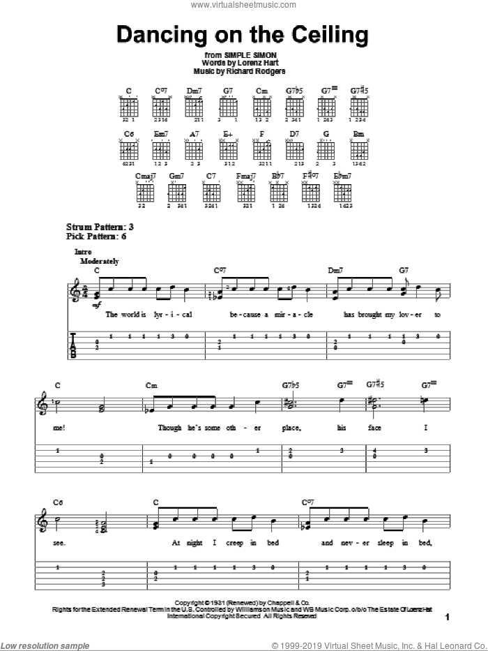 Dancing On The Ceiling sheet music for guitar solo (easy tablature) by Rodgers & Hart, Lorenz Hart and Richard Rodgers, easy guitar (easy tablature)
