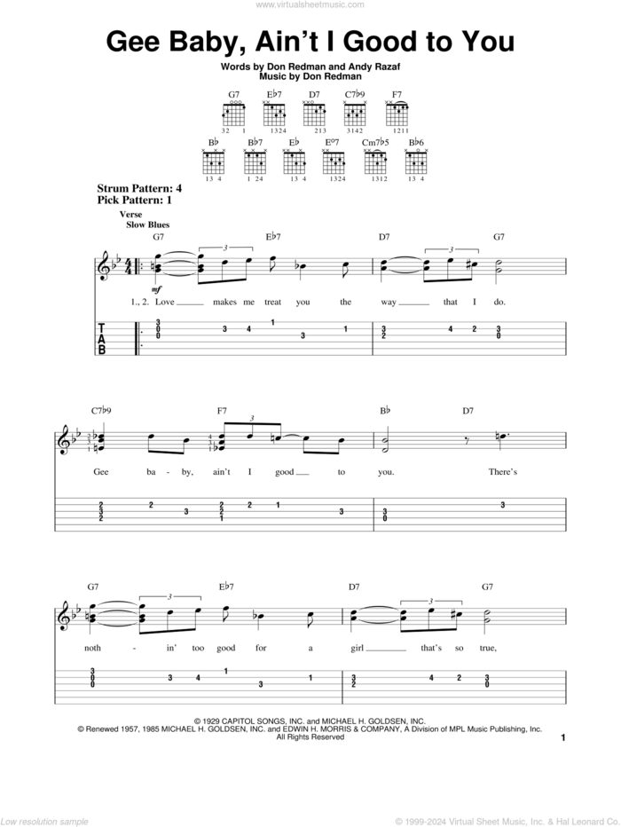 Gee Baby, Ain't I Good To You sheet music for guitar solo (easy tablature) by Andy Razaf, Nat King Cole and Don Redman, easy guitar (easy tablature)