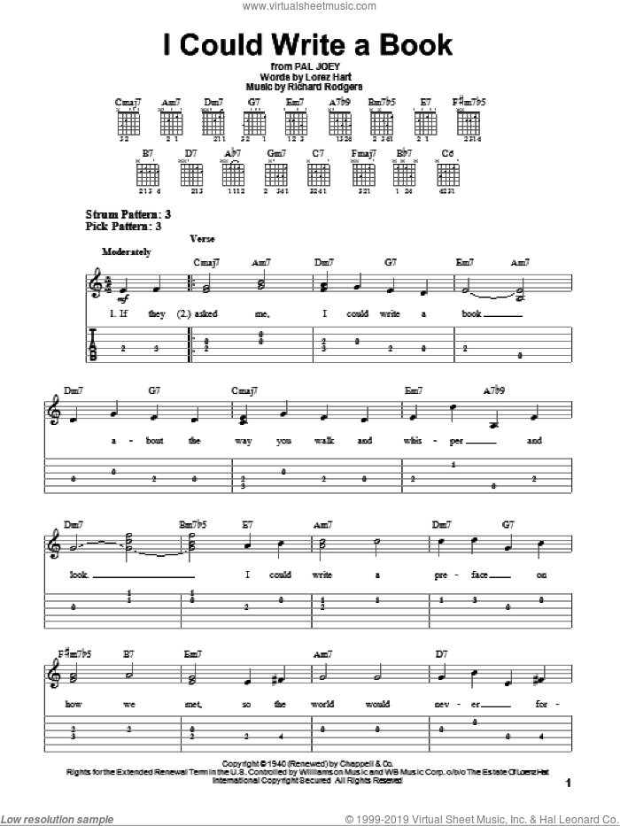 I Could Write A Book sheet music for guitar solo (easy tablature) by Rodgers & Hart, Lorenz Hart and Richard Rodgers, easy guitar (easy tablature)