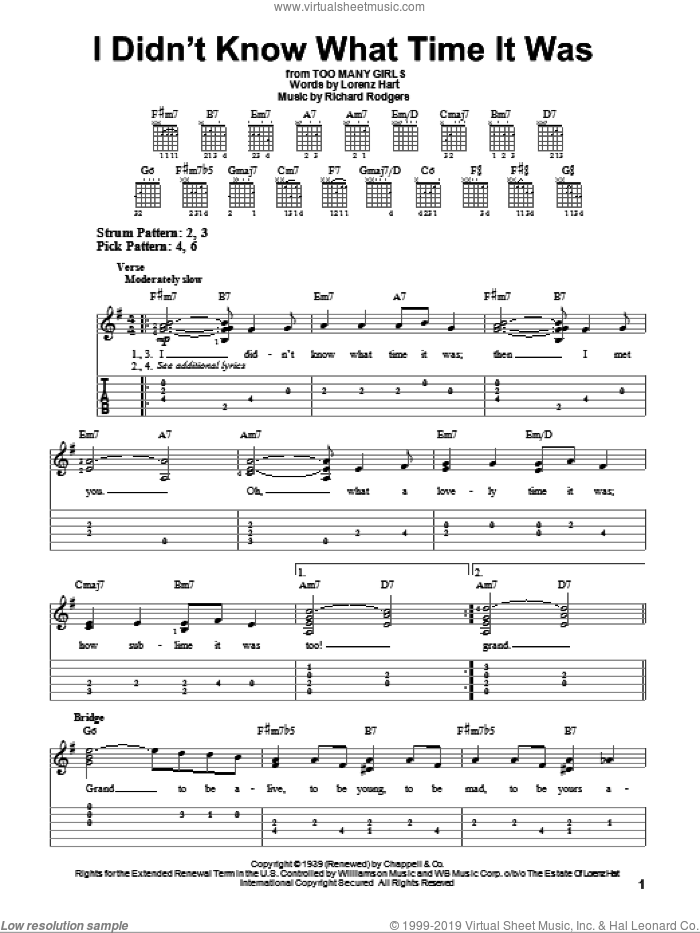 I Didn't Know What Time It Was sheet music for guitar solo (easy tablature) by Rodgers & Hart, Lorenz Hart and Richard Rodgers, easy guitar (easy tablature)