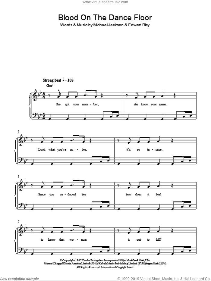 Blood On The Dance Floor sheet music for piano solo by Michael Jackson and Edward Riley, easy skill level