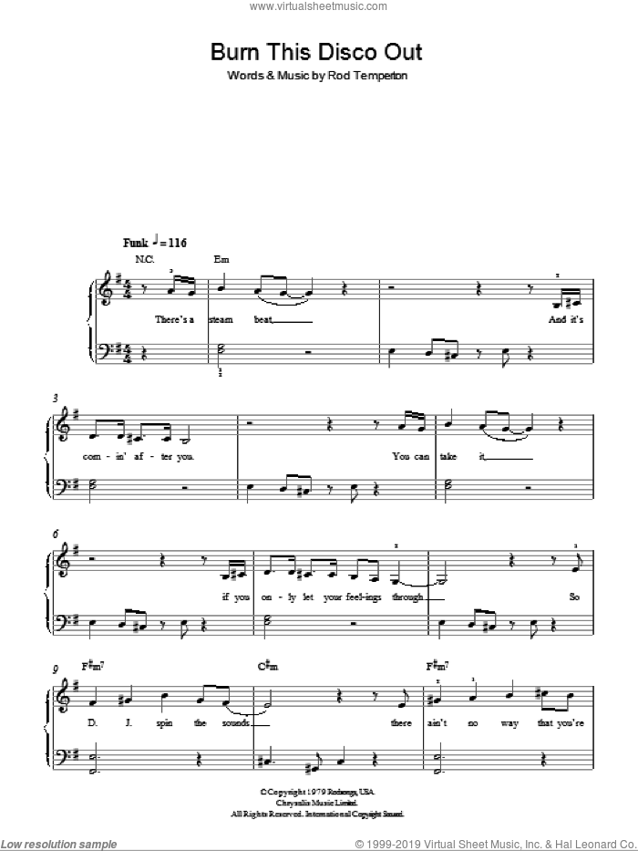 Burn This Disco Out sheet music for piano solo by Michael Jackson and Rod Temperton, easy skill level