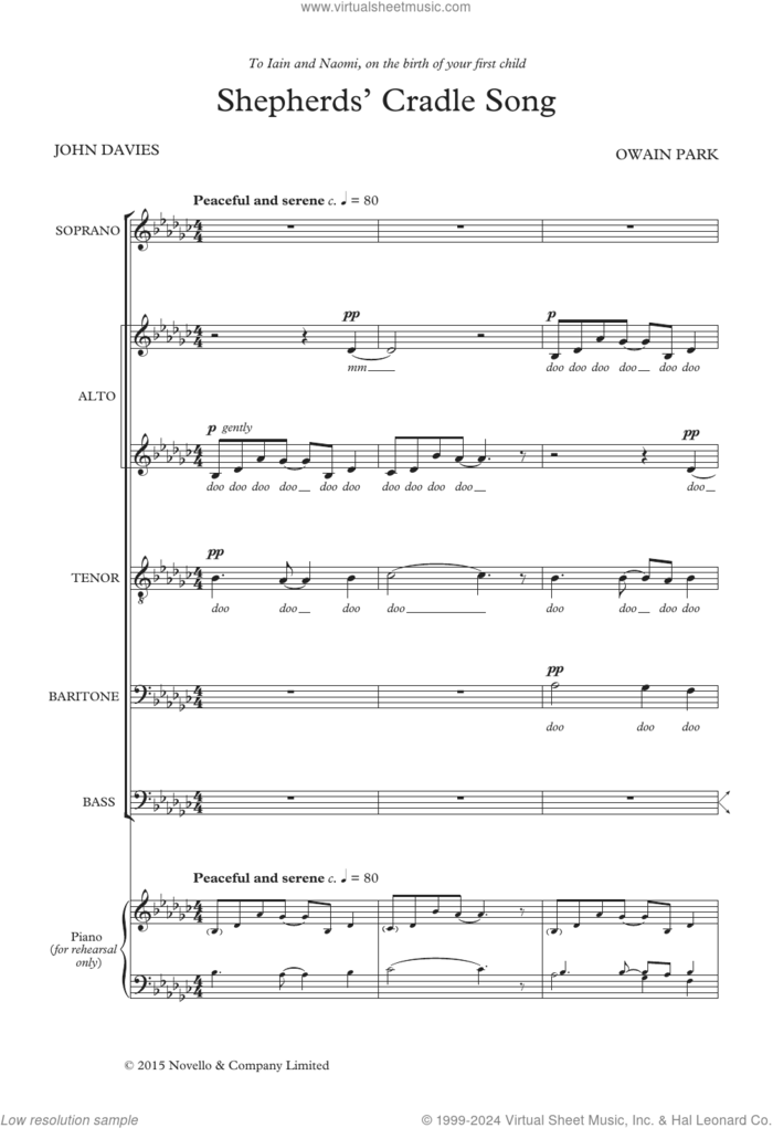 Shepherd's Cradle sheet music for choir (SATBB) by Owain Park, classical score, intermediate skill level