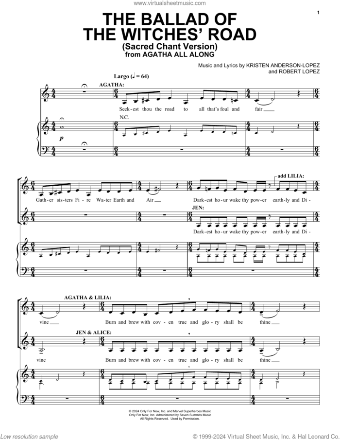 The Ballad Of The Witches' Road (Sacred Chant Version) (from Agatha All Along) sheet music for voice and piano by Robert Lopez, Kristen Anderson-Lopez and Kristen Anderson-Lopez & Robert Lopez, intermediate skill level