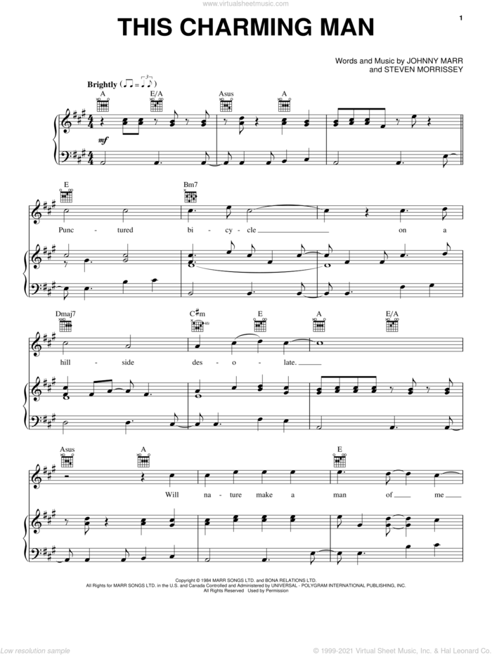This Charming Man sheet music for voice, piano or guitar by The Smiths, Johnny Marr and Steven Morrissey, intermediate skill level