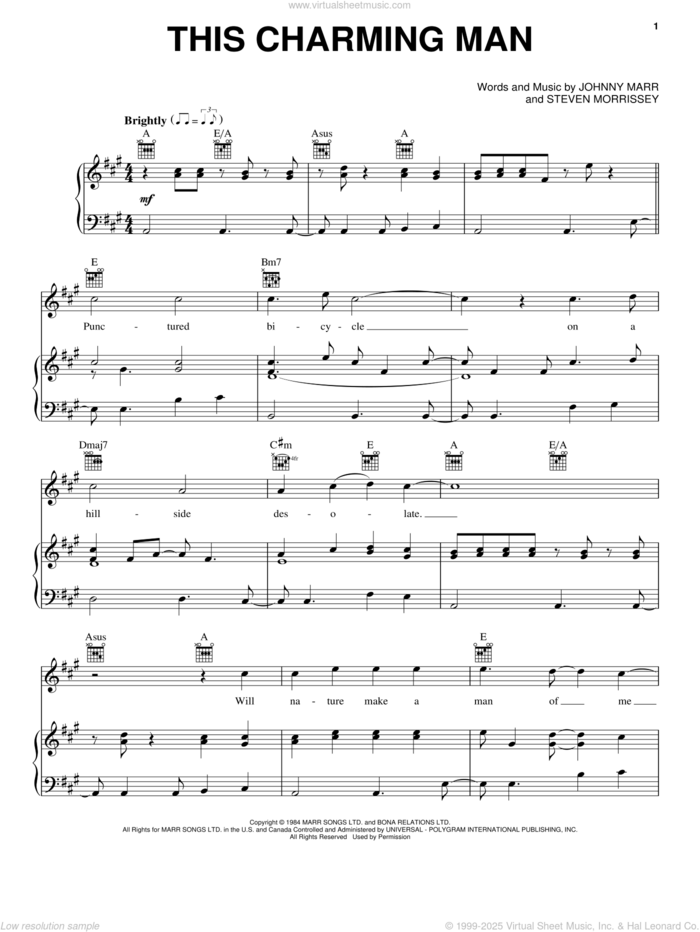 This Charming Man sheet music for voice, piano or guitar by The Smiths, Johnny Marr and Steven Morrissey, intermediate skill level