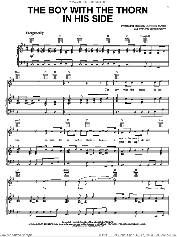 The Boy With The Thorn In His Side sheet music for voice, piano or guitar by The Smiths, Johnny Marr and Steven Morrissey, intermediate skill level