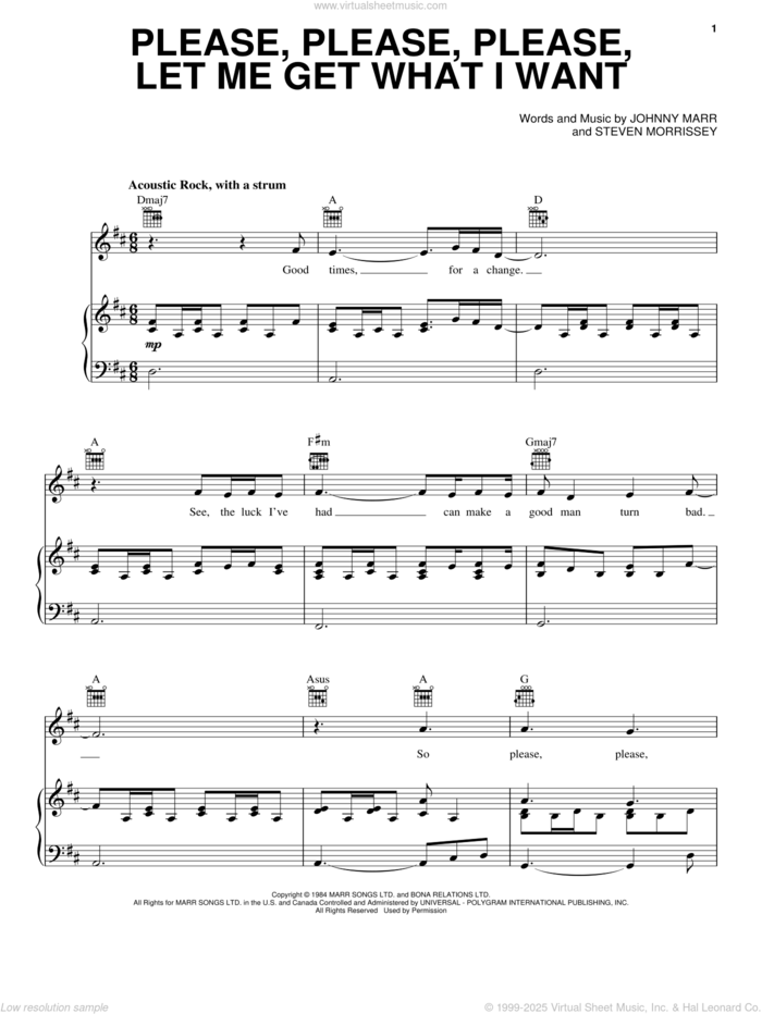 Please, Please, Please, Let Me Get What I Want sheet music for voice, piano or guitar by The Smiths, Johnny Marr and Steven Morrissey, intermediate skill level