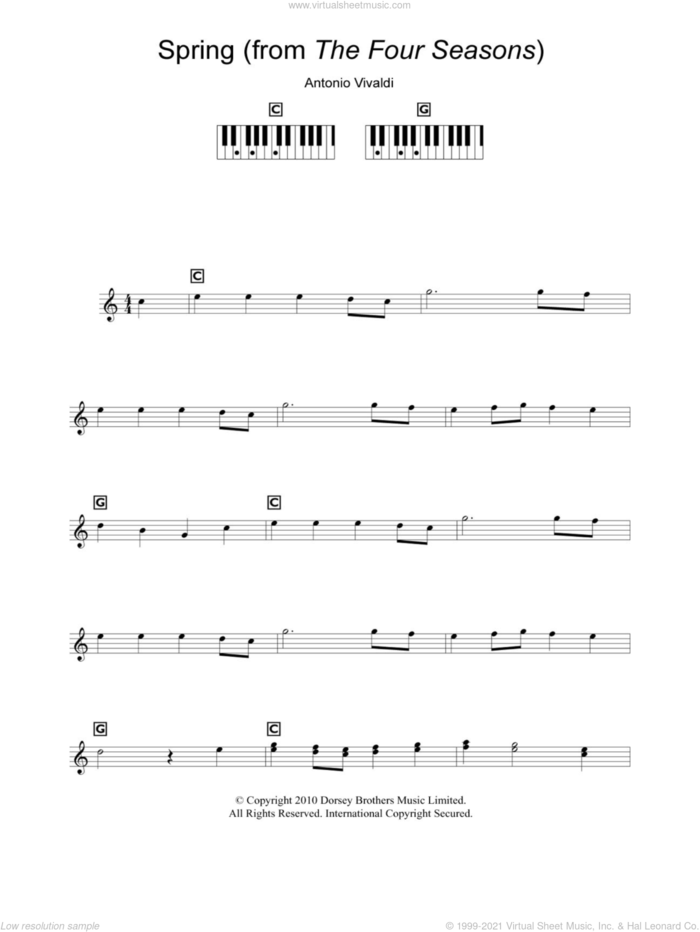 Spring (from The Four Seasons) sheet music for piano solo (chords, lyrics, melody) by Antonio Vivaldi, classical score, intermediate piano (chords, lyrics, melody)