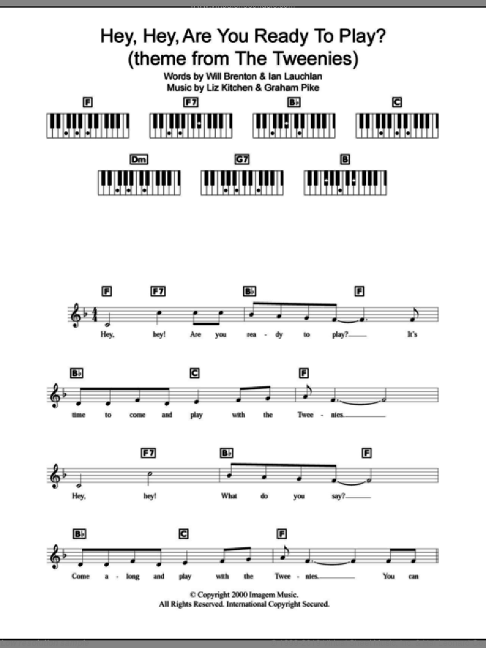 Hey, Hey, Are You Ready To Play? sheet music for piano solo (chords, lyrics, melody) by Liz Kitchen, Graham Pike, Ian Lauchlan and Will Brenton, intermediate piano (chords, lyrics, melody)
