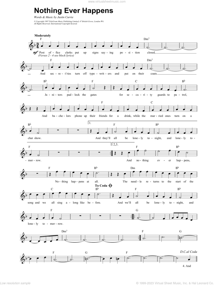 Nothing Ever Happens sheet music for voice and other instruments (fake book) by Del Amitri and Justin Currie, intermediate skill level