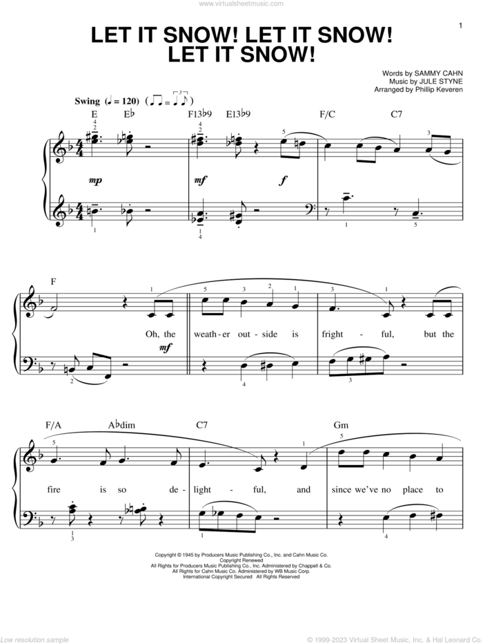 Let It Snow! Let It Snow! Let It Snow! [Jazz version] (arr. Phillip Keveren), (easy) sheet music for piano solo by Sammy Cahn, Phillip Keveren and Jule Styne, easy skill level