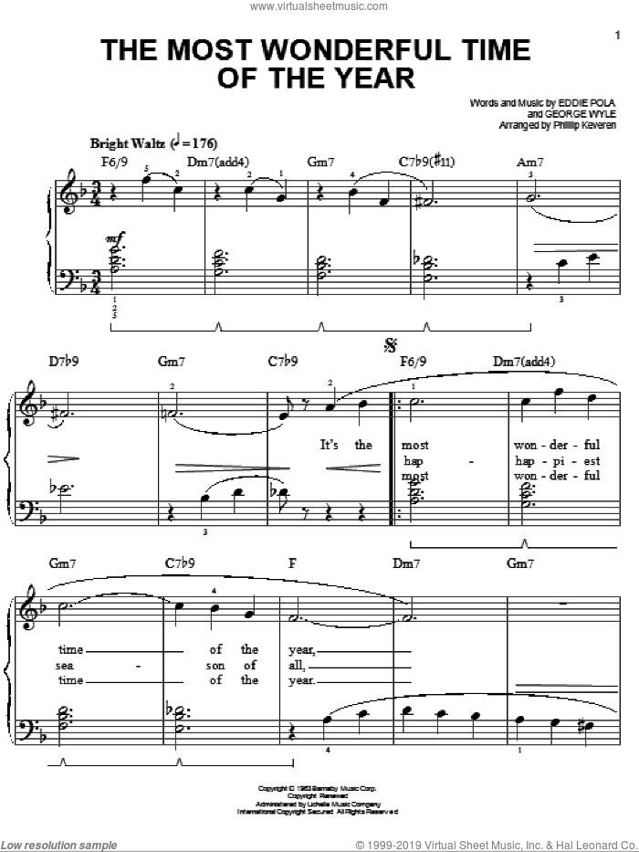 The Most Wonderful Time Of The Year [Jazz version] (arr. Phillip Keveren) sheet music for piano solo by Andy Williams, Phillip Keveren, Eddie Pola and George Wyle, easy skill level