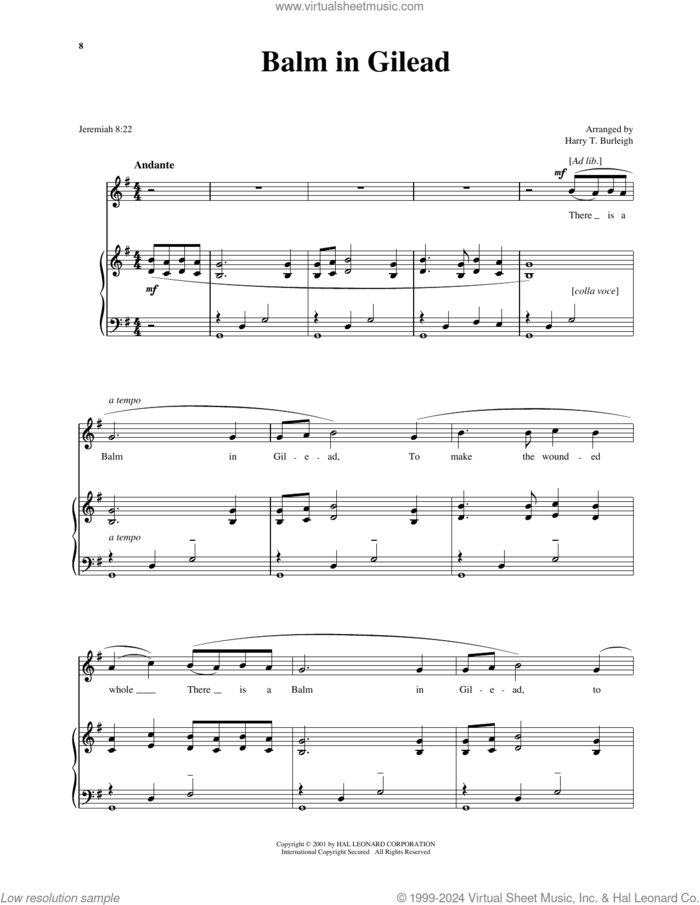 There Is A Balm In Gilead sheet music for voice and piano (High Voice) , Harry T. Burleigh and Richard Walters, intermediate skill level