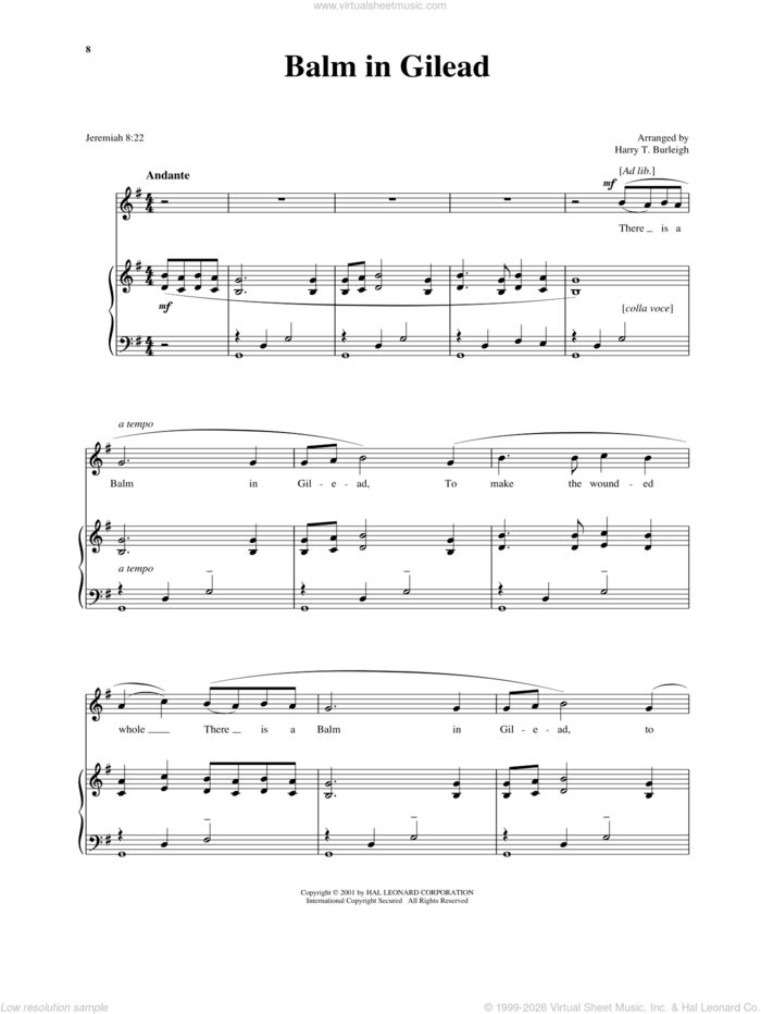 There Is A Balm In Gilead sheet music for voice and piano (High Voice) , Harry T. Burleigh and Richard Walters, intermediate skill level