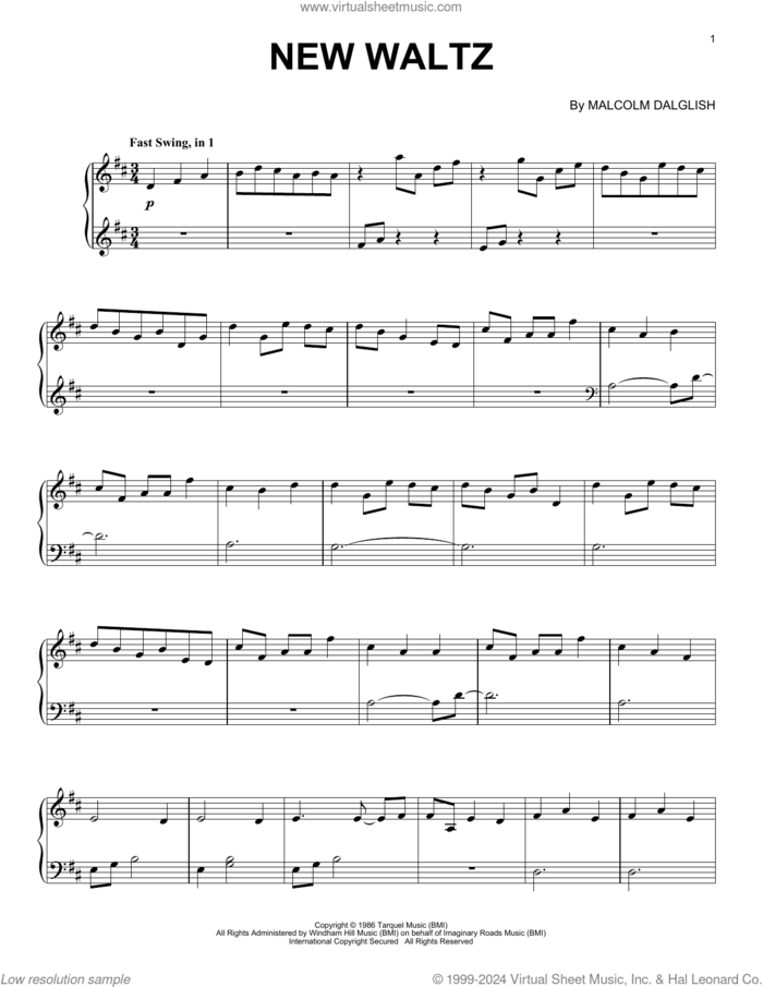 New Waltz sheet music for piano solo by Malcolm Dalglish, intermediate skill level