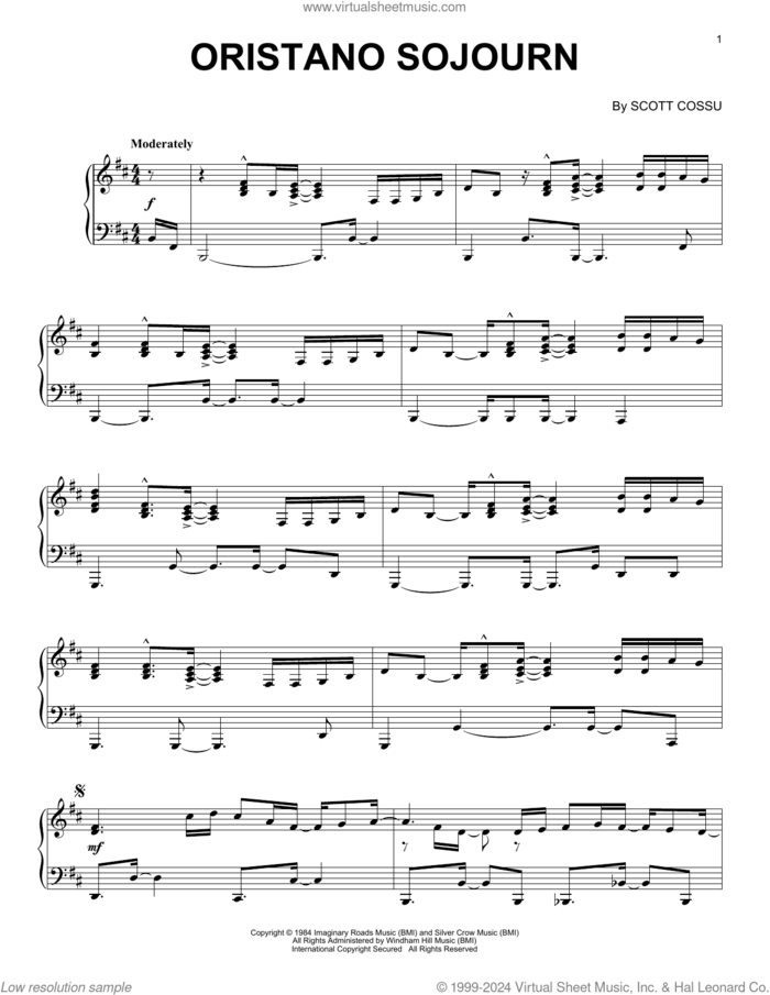 Oristano Sojourn sheet music for piano solo by Scott Cossu, intermediate skill level