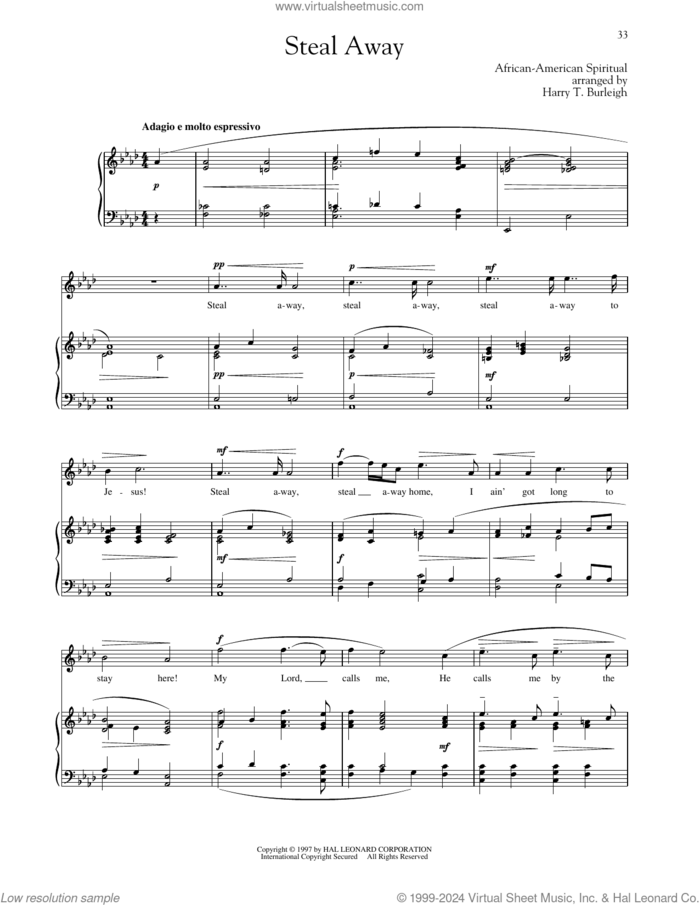 Steal Away (Steal Away To Jesus) sheet music for voice and piano (High Voice)  and Richard Walters, intermediate skill level