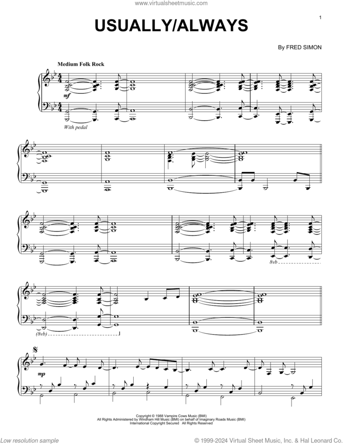 Usually/Always sheet music for piano solo by Fred Simon, intermediate skill level