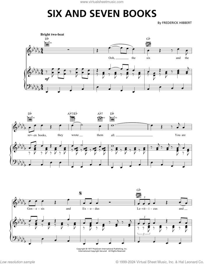 Six And Seven Books sheet music for voice, piano or guitar by Toots & The Maytals and Frederick Hibbert, intermediate skill level