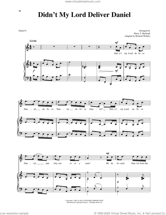 Didn't My Lord Deliver Daniel? sheet music for voice and piano (High Voice) , Harry T. Burleigh and Richard Walters, intermediate skill level