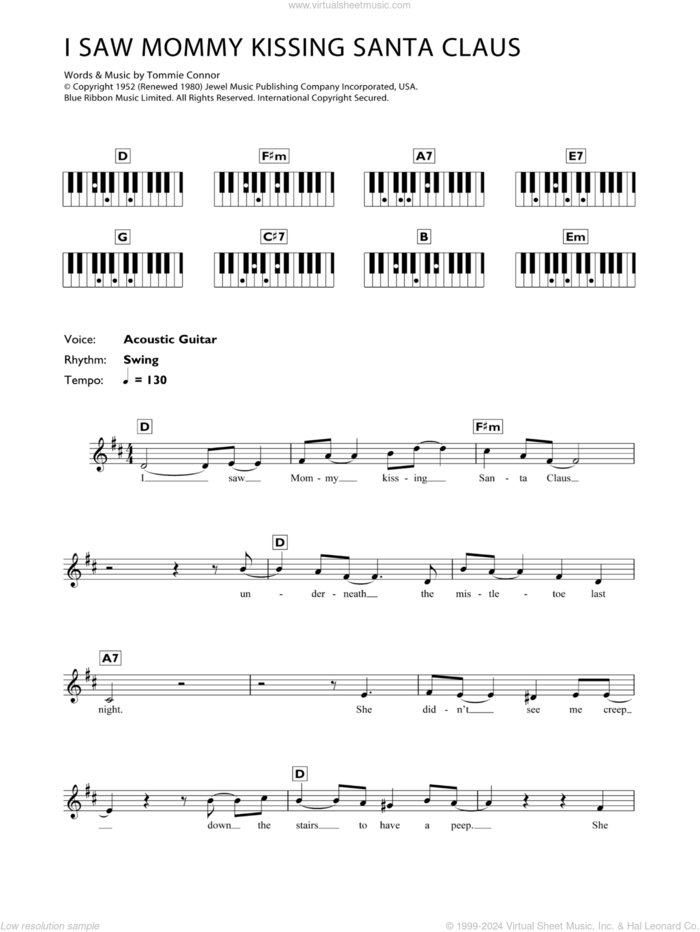 I Saw Mommy Kissing Santa Claus sheet music for piano solo (chords, lyrics, melody) by Tommie Connor, intermediate piano (chords, lyrics, melody)