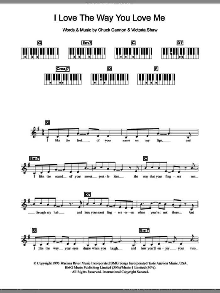 I Love The Way You Love Me sheet music for piano solo (chords, lyrics, melody) by Boyzone, Chuck Cannon and Victoria Shaw, intermediate piano (chords, lyrics, melody)
