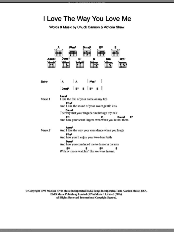 I Love The Way You Love Me sheet music for guitar (chords) by Boyzone, Chuck Cannon and Victoria Shaw, intermediate skill level