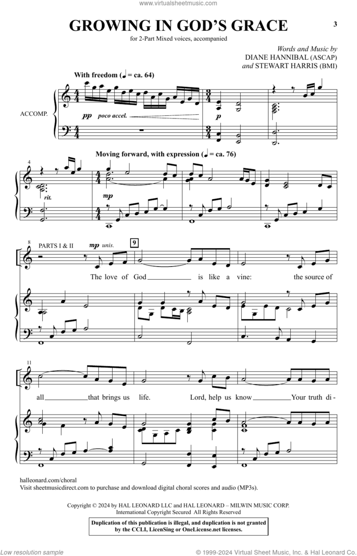 Growing In God's Grace sheet music for choir (2-Part Mixed) by Diane Hannibal and Stewart Harris, Diane Hannibal and Stewart Harris, intermediate skill level