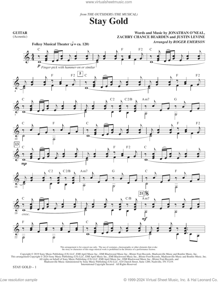 Stay Gold (from The Outsiders) (arr. Roger Emerson) (complete set of parts) sheet music for orchestra/band (Rhythm) by Jonathan O'Neal and Zachry Chance Bearden and Justin Levine, Justin Levine, Roger Emerson and Zachry Chance Bearden, intermediate skill level