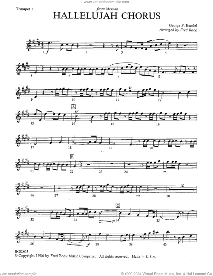 Hallelujah Chorus (arr. Fred Bock) (complete set of parts) sheet music for orchestra/band (Brass) by Georg F. Handel and Fred Bock, classical score, intermediate skill level