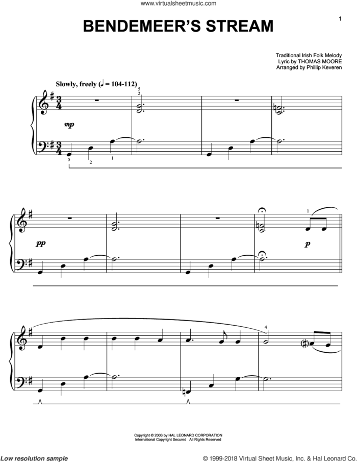 Bendemeer's Stream (arr. Phillip Keveren) sheet music for piano solo by Thomas Moore, Phillip Keveren and Miscellaneous, easy skill level