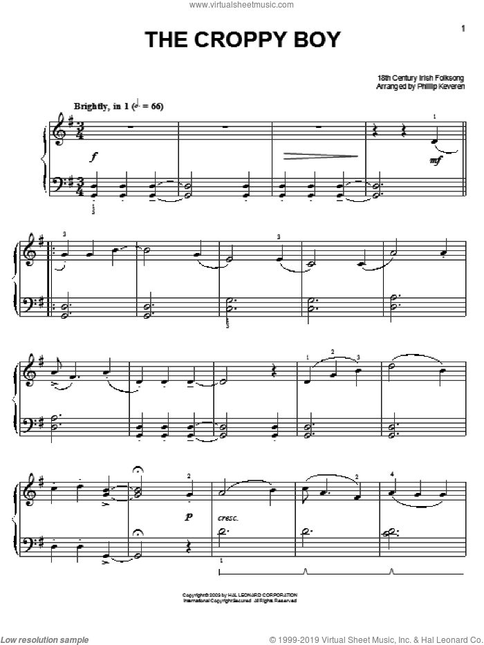 The Croppy Boy (arr. Phillip Keveren) sheet music for piano solo  and Phillip Keveren, easy skill level