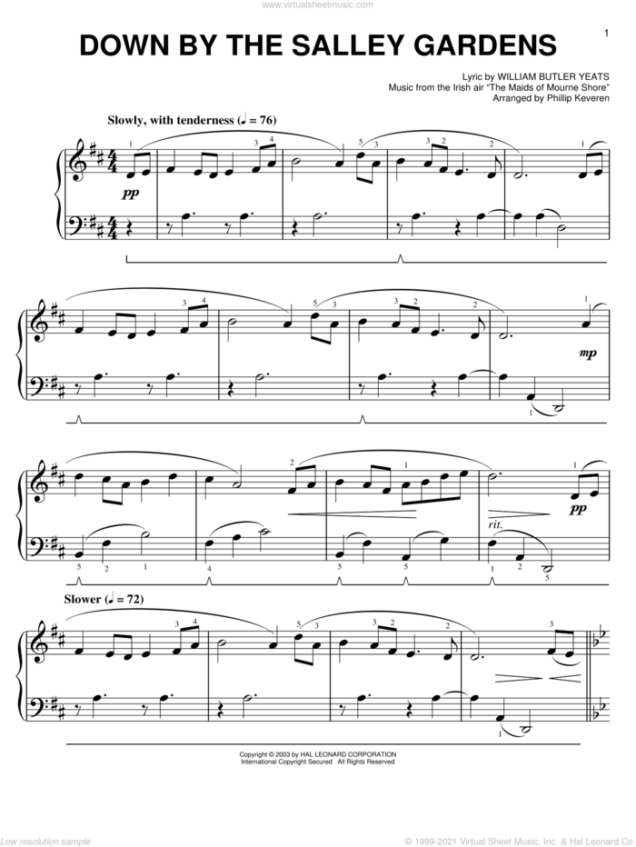 Down By The Sally Gardens (arr. Phillip Keveren) sheet music for piano solo  and Phillip Keveren, easy skill level
