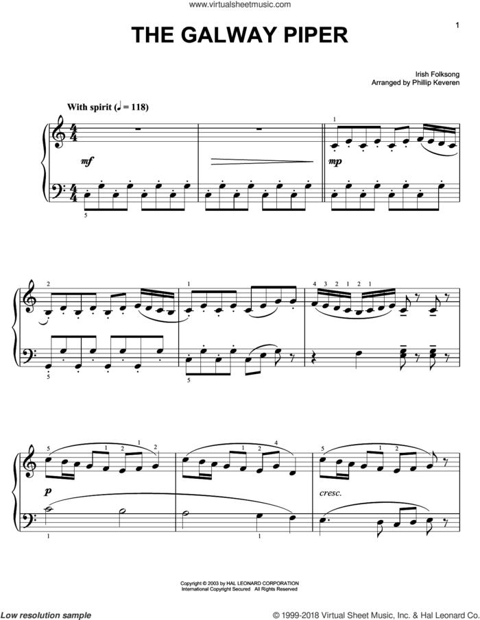 The Galway Piper (arr. Phillip Keveren) sheet music for piano solo  and Phillip Keveren, easy skill level