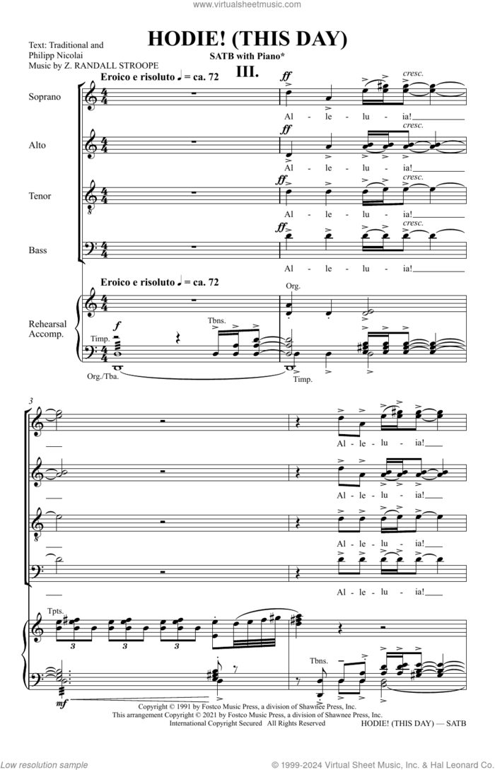 Hodie! (This Day) (Movement 3) sheet music for choir (SATB: soprano, alto, tenor, bass) by Z. Randall Stroope, intermediate skill level