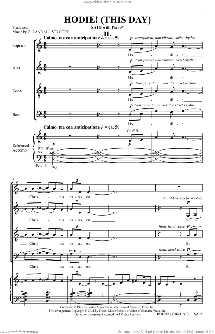 Hodie! (This Day) (Movement 2) sheet music for choir (SATB: soprano, alto, tenor, bass) by Z. Randall Stroope, intermediate skill level