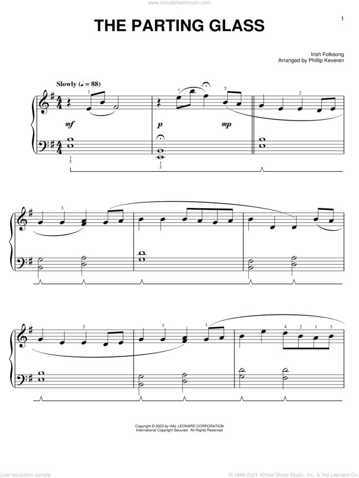 The Parting Glass (arr. Phillip Keveren), (easy) (arr. Phillip Keveren) sheet music for piano solo  and Phillip Keveren, easy skill level