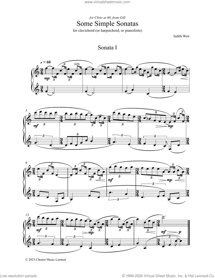 Some Simple Sonatas sheet music for piano solo by Judith Weir, classical score, intermediate skill level