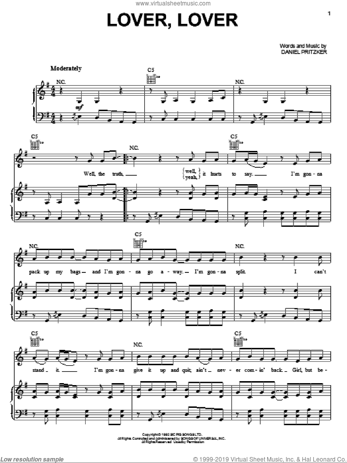 Lover, Lover sheet music for voice, piano or guitar by Jerrod Niemann and Daniel Pritzker, intermediate skill level