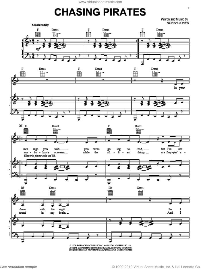 Chasing Pirates sheet music for voice, piano or guitar by Norah Jones, intermediate skill level