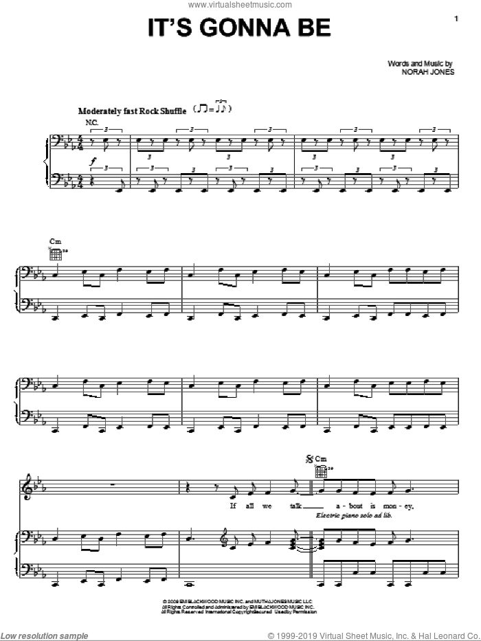It's Gonna Be sheet music for voice, piano or guitar by Norah Jones, intermediate skill level