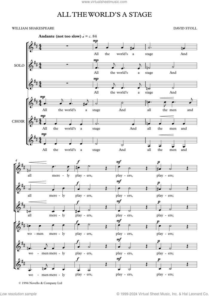 All The World's A Stage sheet music for choir (SSA: soprano, alto) by David Stoll, classical score, intermediate skill level