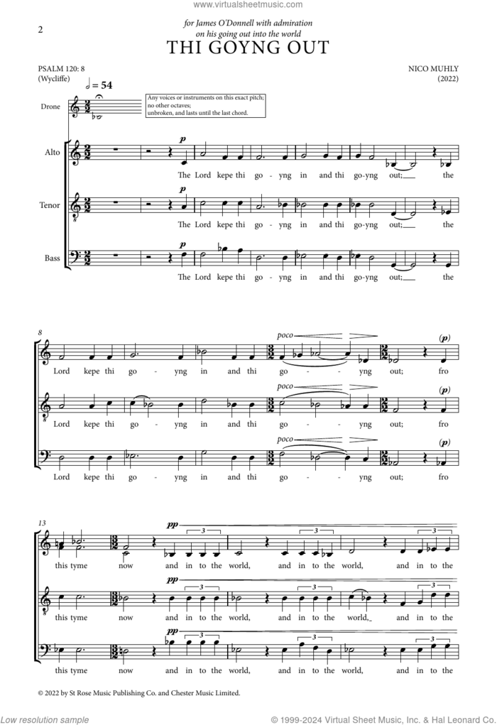 Thi Goyng Out sheet music for choir (ATB) by Nico Muhly, classical score, intermediate skill level