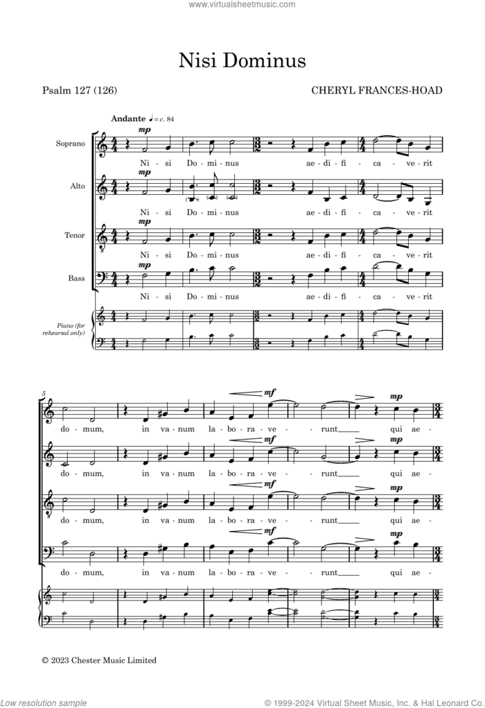 Nisi Dominus sheet music for choir (SATB: soprano, alto, tenor, bass) by Cheryl Frances-Hoad, classical score, intermediate skill level