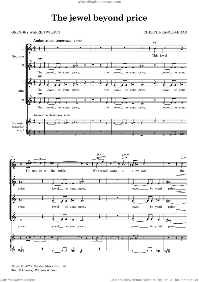 The Jewel Beyond Price sheet music for choir (SSAA: soprano, alto) by Cheryl Frances-Hoad, classical score, intermediate skill level