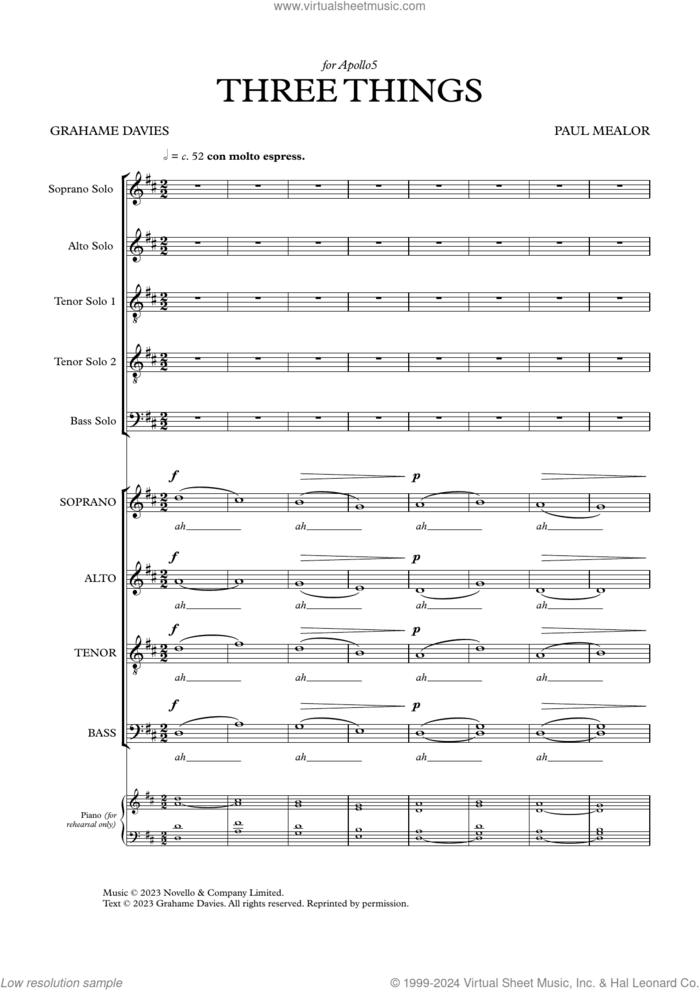 Three Things sheet music for choir (SATB: soprano, alto, tenor, bass) by Paul Mealor, classical score, intermediate skill level